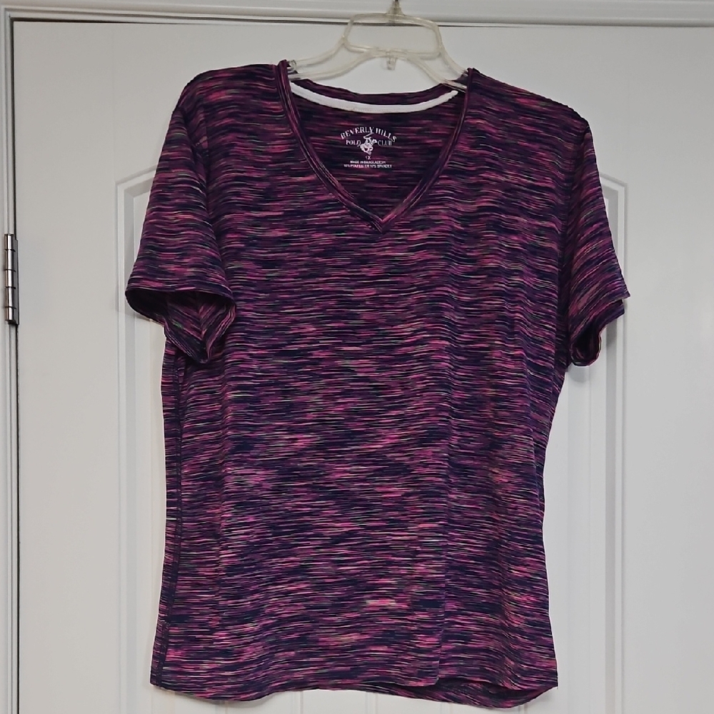 Beverly Hills Polo Club Pink and Purple V-Neck Tee